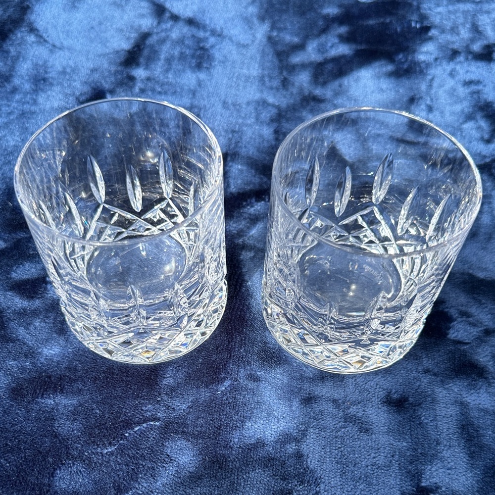 Waterford Cut Crystal Old Fashion Whiskey Glasses Signed Tumblers Set of 2